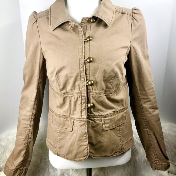 LOFT Button Up Collared Jacket, Tan, Size 6 - Picture 1 of 9